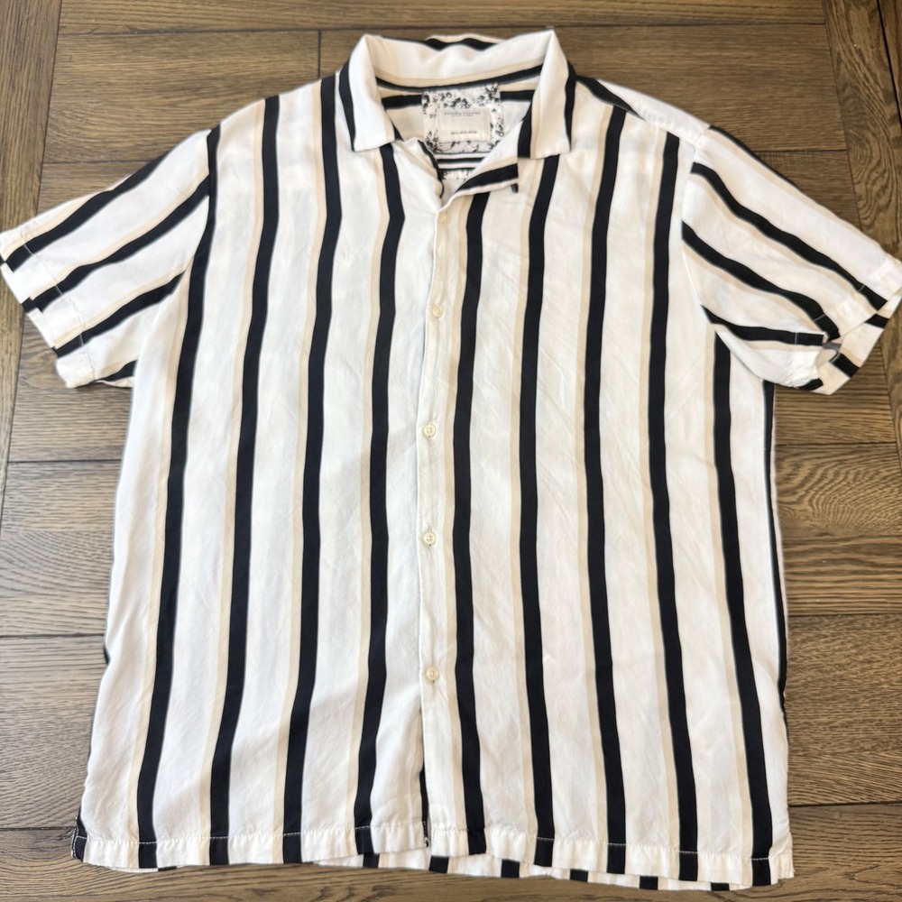 Denim & Flower Ricky Singh Mens XL Short Sleeve Striped Viscose Button Down